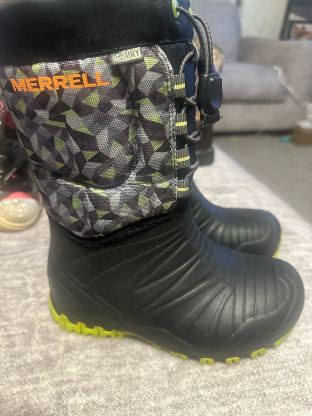 Merrell Boys Black and Green Patterned Insulated Snow Boots